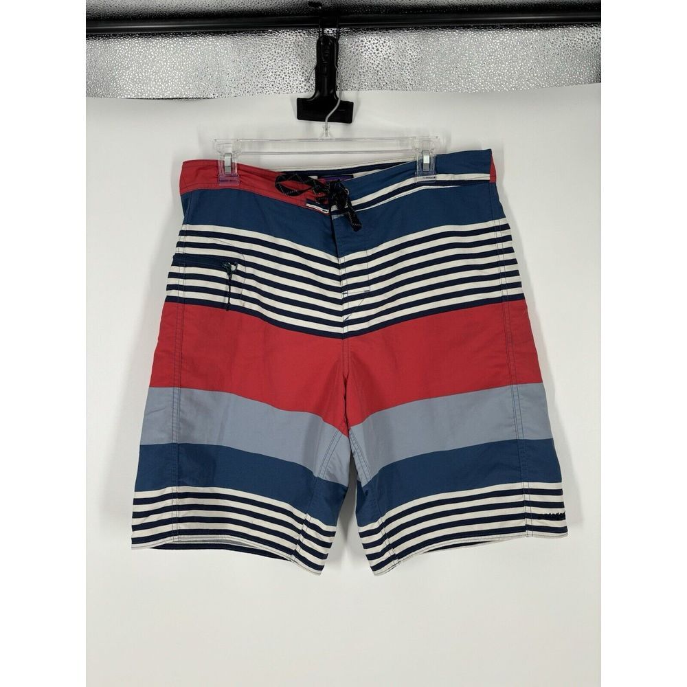 Patagonia Wavefarer Board Shorts Size 34 Swim 10" Inseam Trunks Striped STAIN